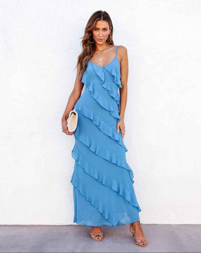 Valentina - Romantic Maxi Dress with Ruffles and Thin Straps