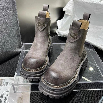 Tall Women's Leather Chunky Platform Boots