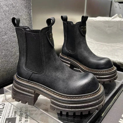 Tall Women's Leather Chunky Platform Boots