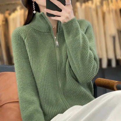 Eleganter Wollcardigan Reißverschluss Damen