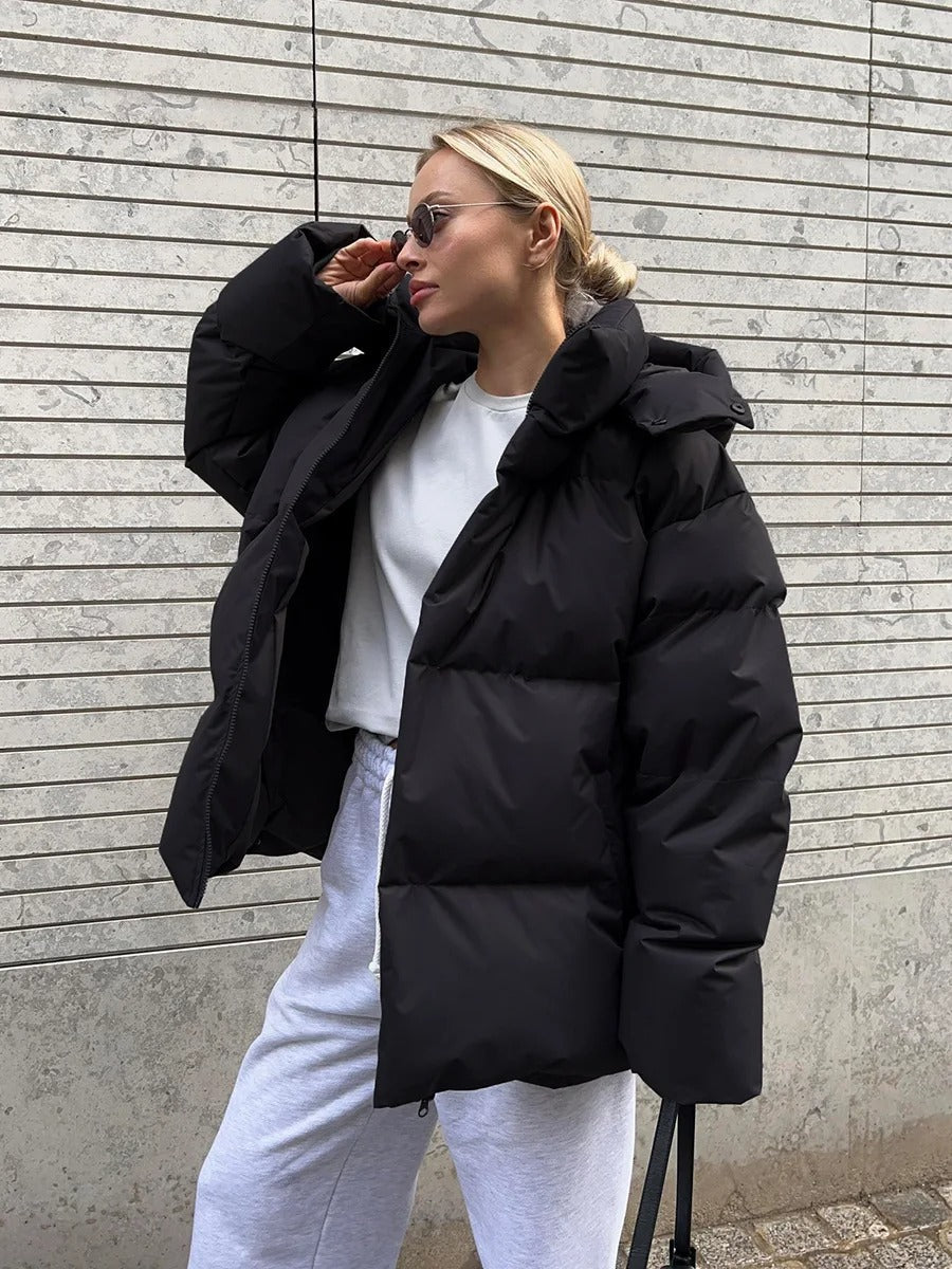 Short winter jacket with a hood and soft lining
