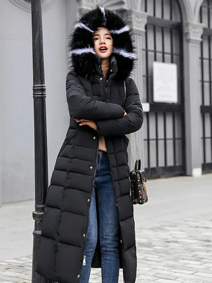 Long Women's Winter Coat Warm Elegant Belt