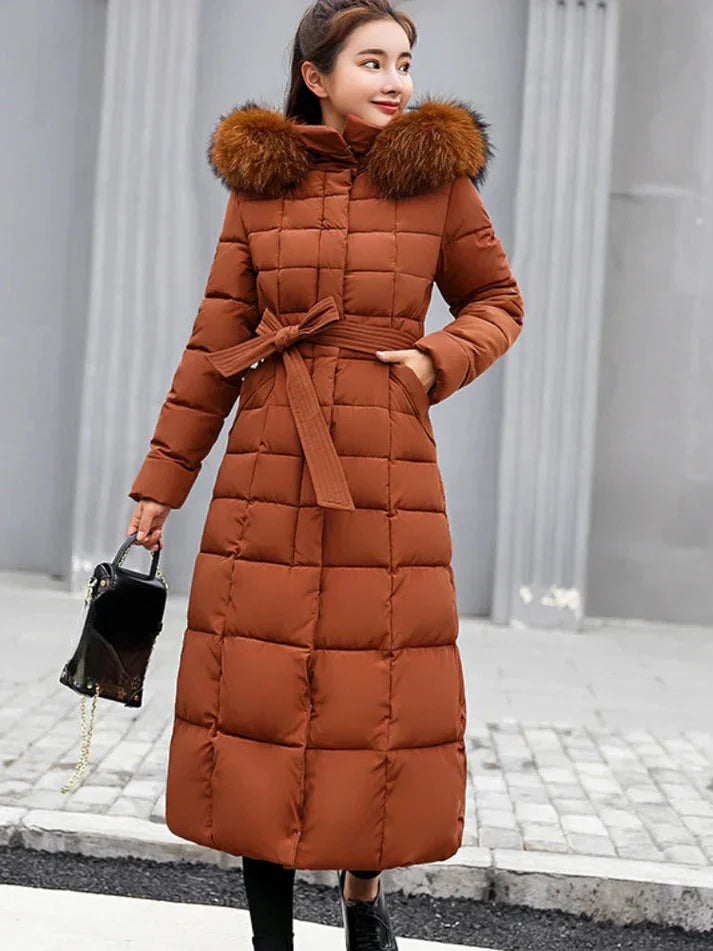 Long Women's Winter Coat Warm Elegant Belt