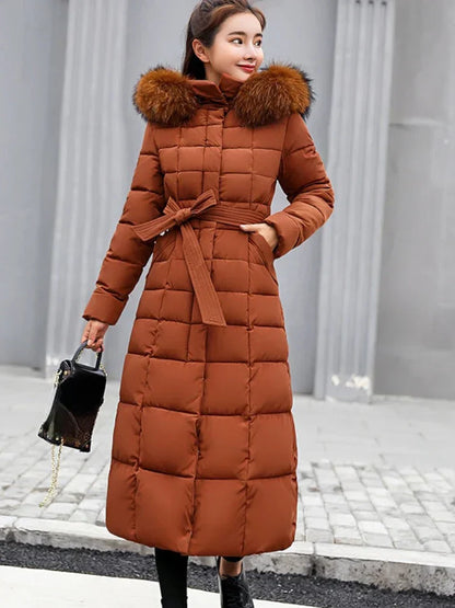 Long Women's Winter Coat Warm Elegant Belt