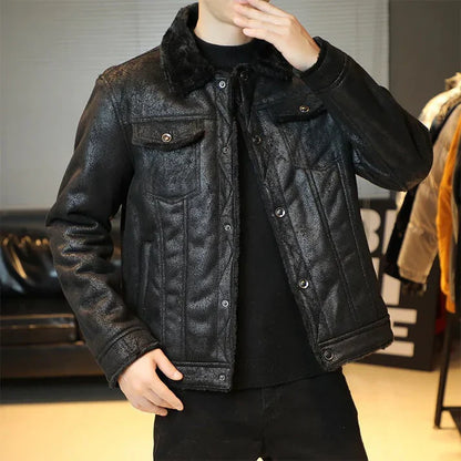 Men's Casual Leather Bomber Jacket