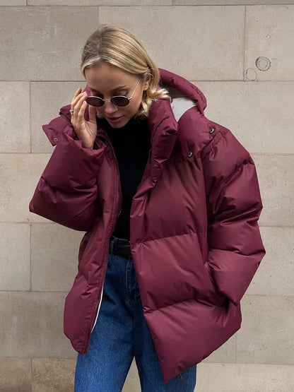 Short winter jacket with a hood and soft lining