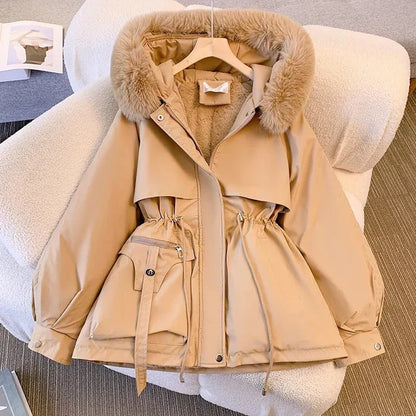Elegante Daunenwinterjacke mit Kunstfellkragen Damen - IdealeKleiden