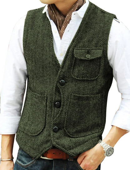 Men's Vest Tweed Elegant Sleeveless