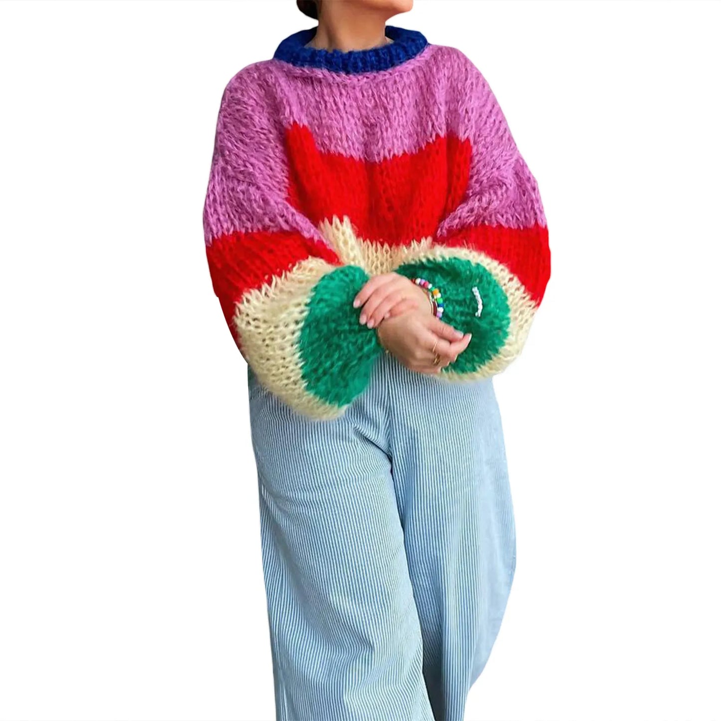 Women's Oversized Sweater Striped Generous
