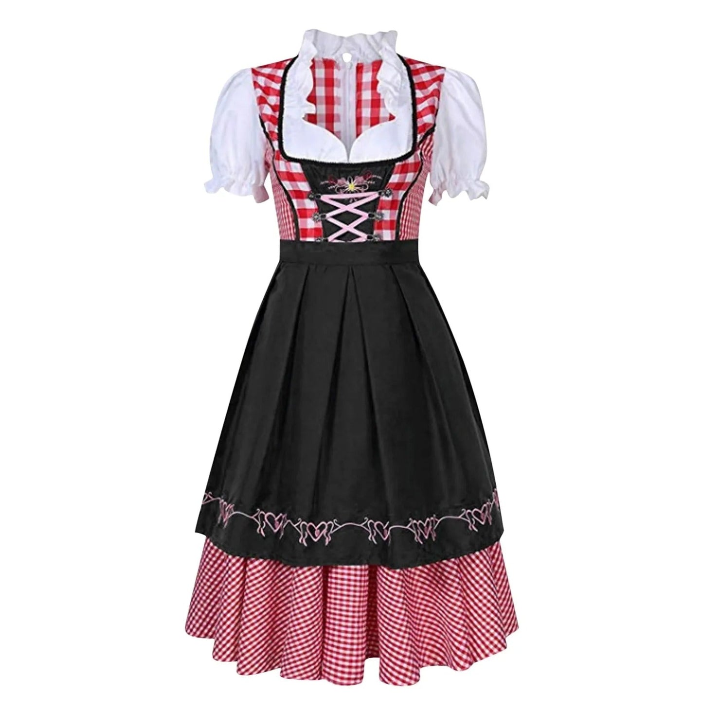 Oktoberfest Dirndl Plaid Floral Short Sleeve