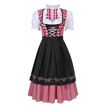 Oktoberfest Dirndl Plaid Floral Short Sleeve
