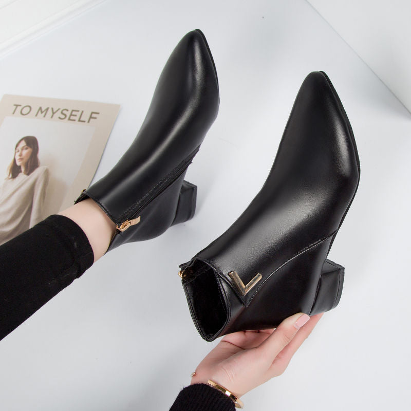 Stylish Ankle Boots Suede Pointed Block Heel