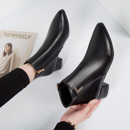 Stylish Ankle Boots Suede Pointed Block Heel