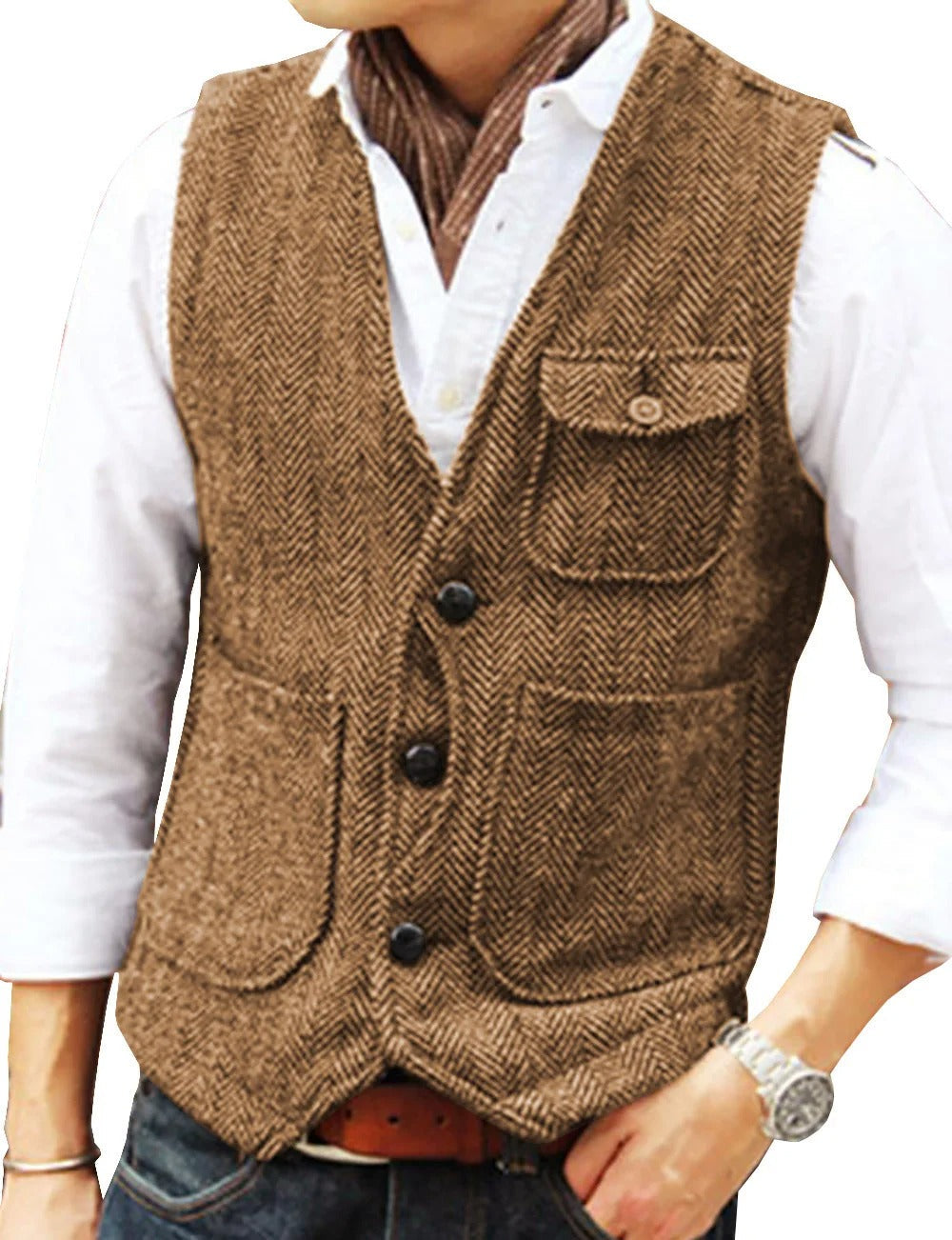 Men's Vest Tweed Elegant Sleeveless