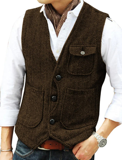Men's Vest Tweed Elegant Sleeveless