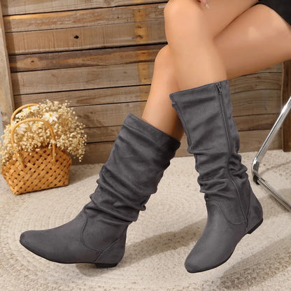 High Ankle Boots Suede Brown Zipper
