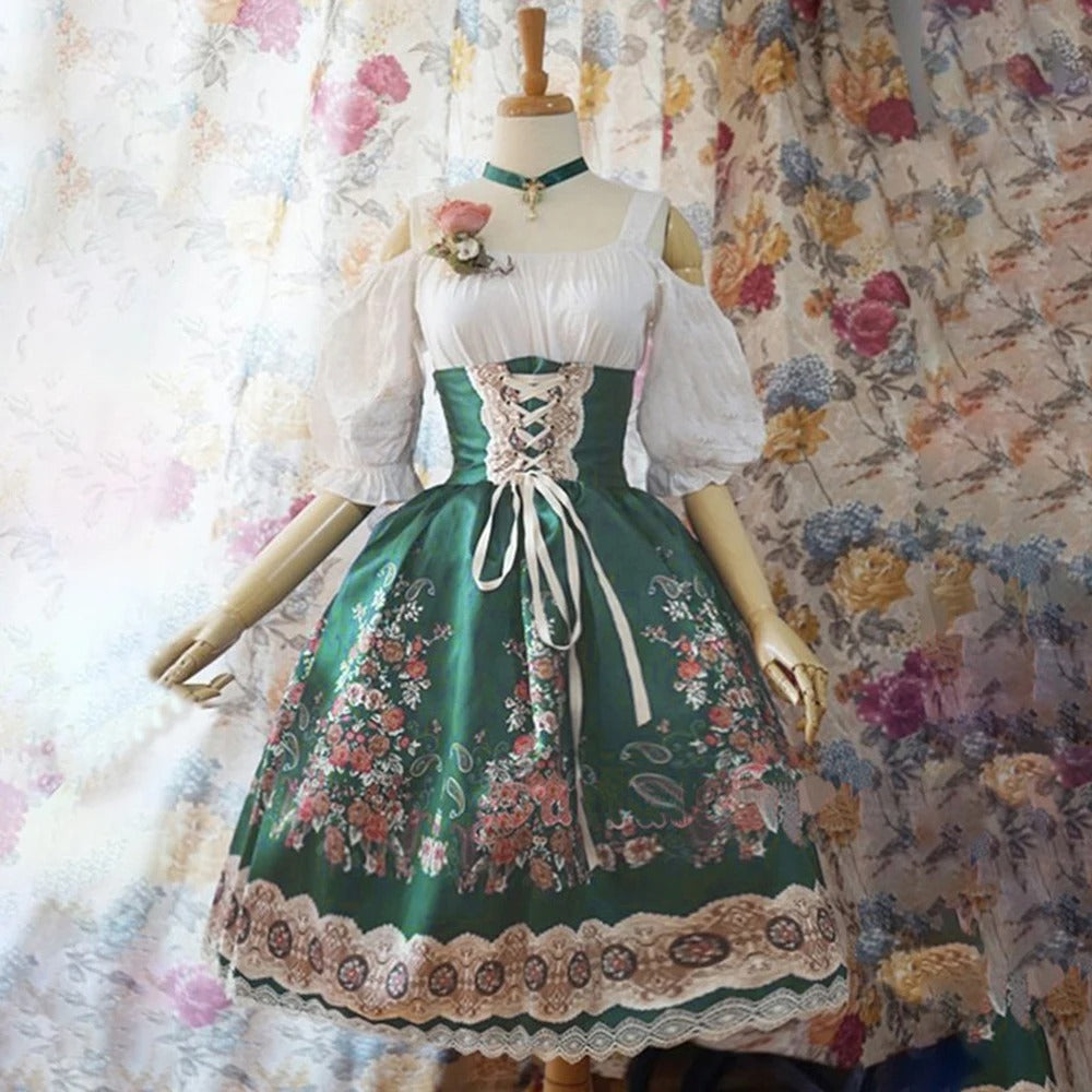 Traditional Dirndl Floral Pattern Oktoberfest