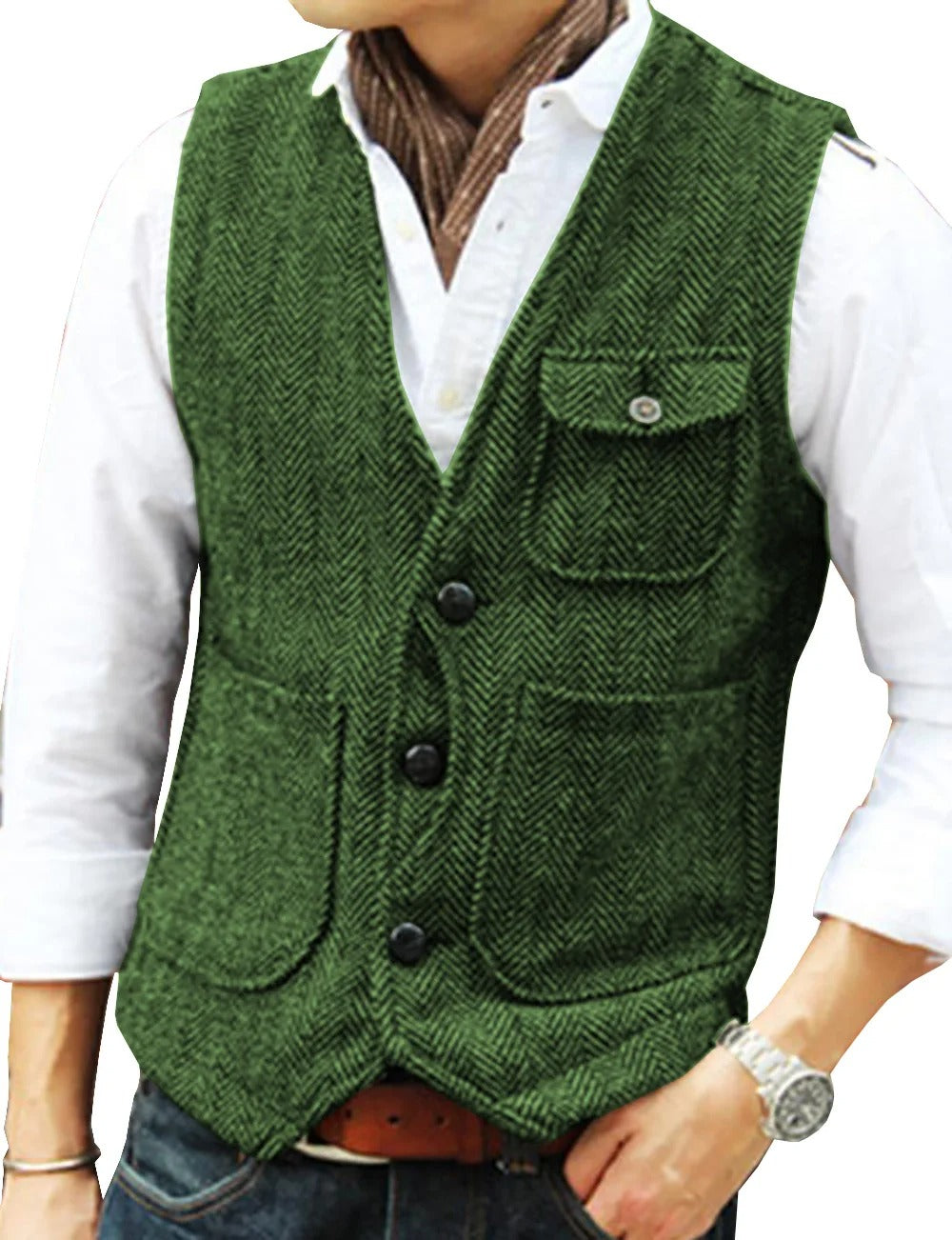 Men's Vest Tweed Elegant Sleeveless
