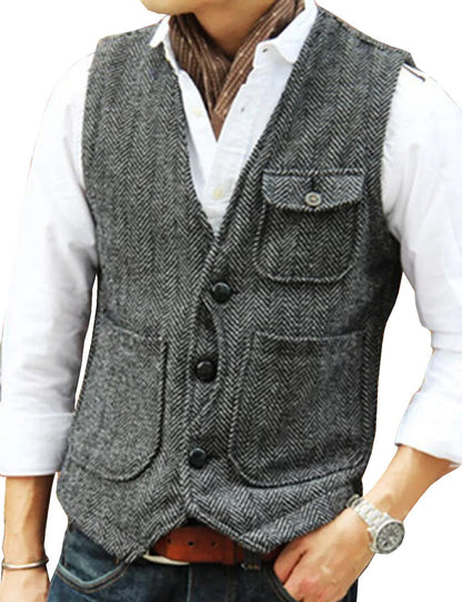 Men's Vest Tweed Elegant Sleeveless