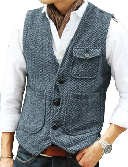 Men's Vest Tweed Elegant Sleeveless