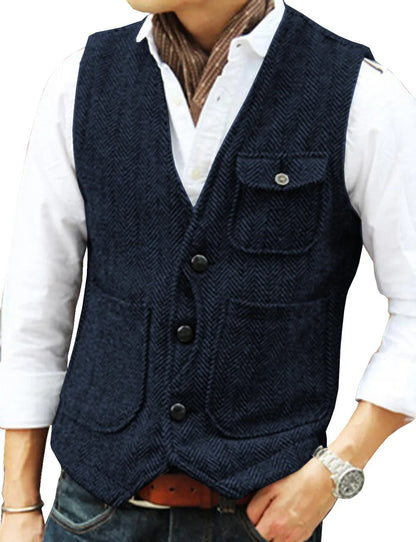 Men's Vest Tweed Elegant Sleeveless