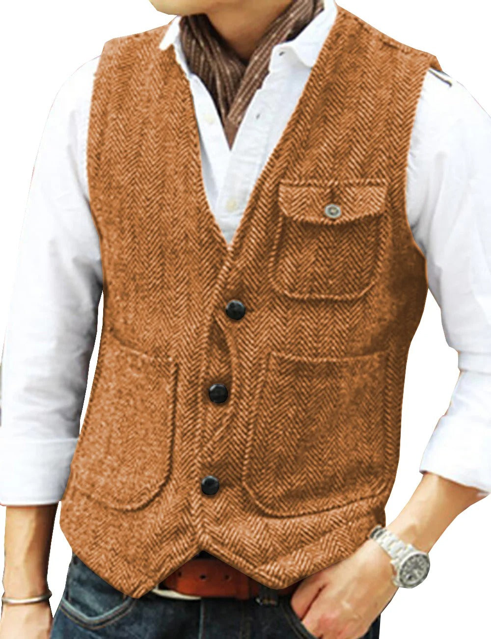 Men's Vest Tweed Elegant Sleeveless