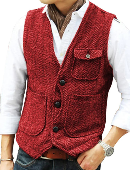 Men's Vest Tweed Elegant Sleeveless