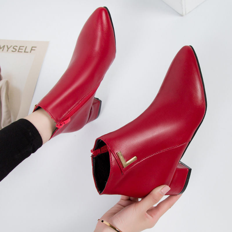 Stylish Ankle Boots Suede Pointed Block Heel