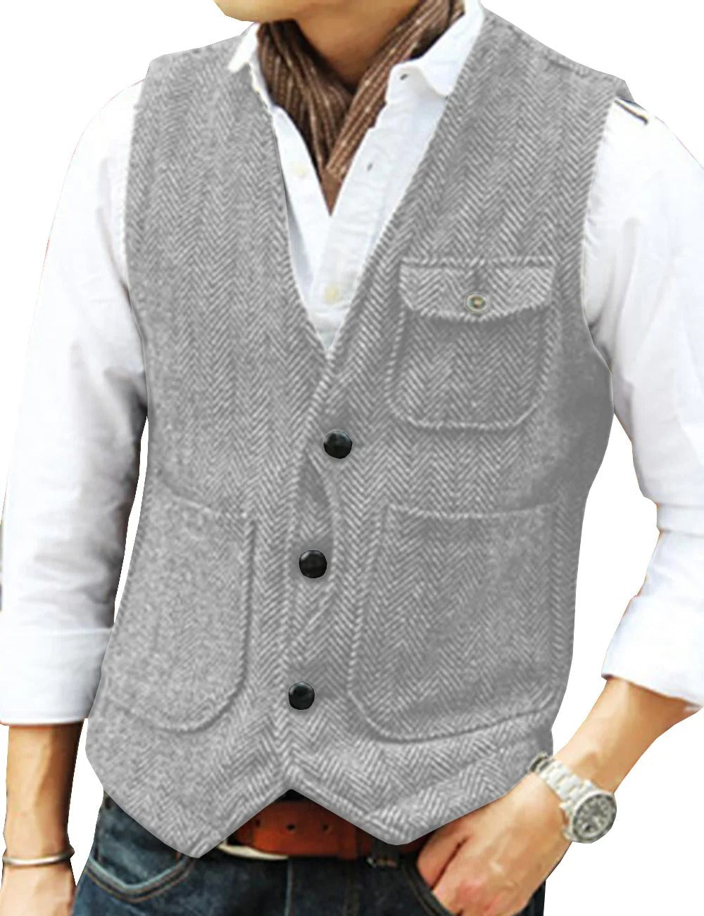 Men's Vest Tweed Elegant Sleeveless
