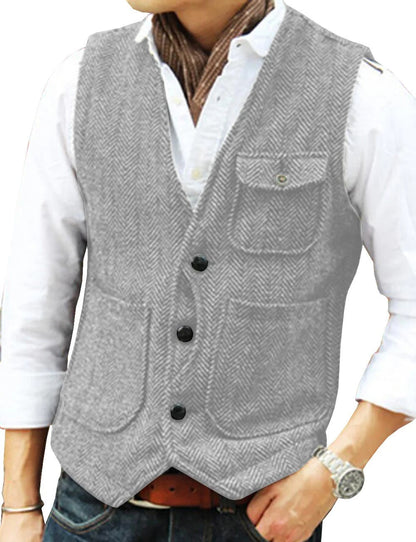 Men's Vest Tweed Elegant Sleeveless