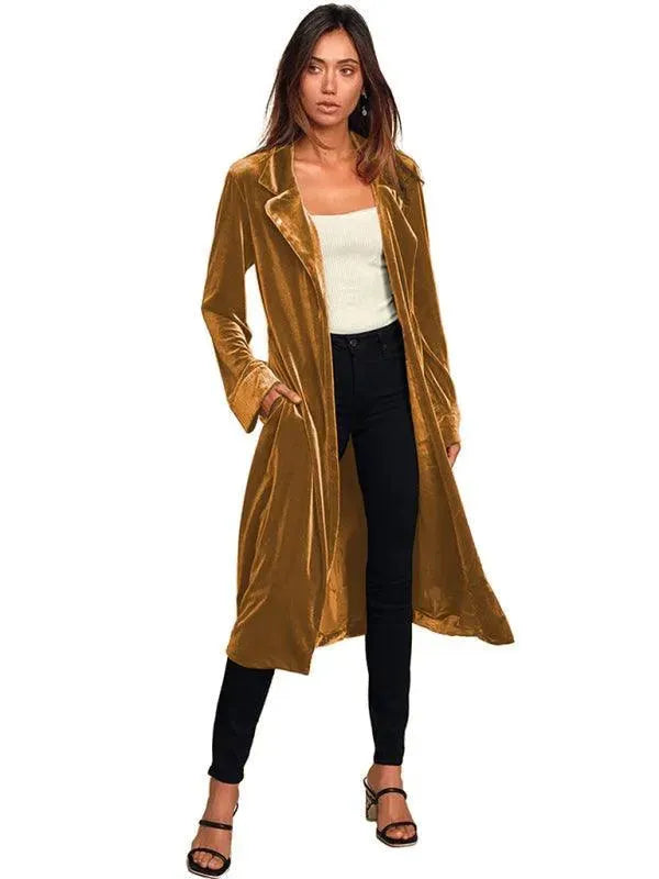 Luxury Women's Velvet Blazer Coat Long
