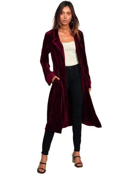 Luxury Women's Velvet Blazer Coat Long