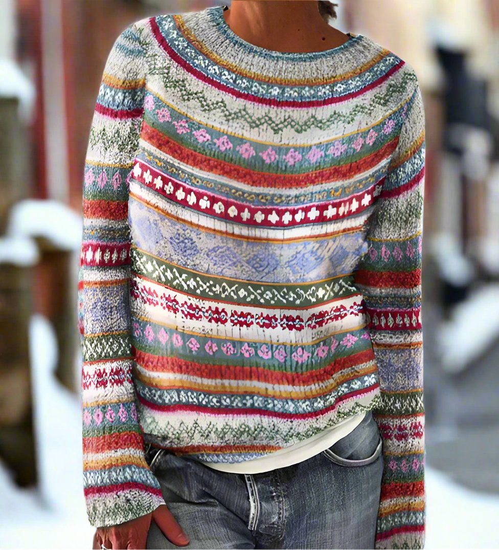 Wool Jumper Crew Neck Geometric Pattern
