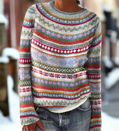 Wool Jumper Crew Neck Geometric Pattern