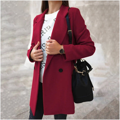 Elegant Women's Dress Classic Fitted Wool Blend Knee-Length