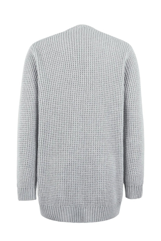 Langer Cardigan Offene Vorderseite Weich Gestrickt - IdealeKleiden