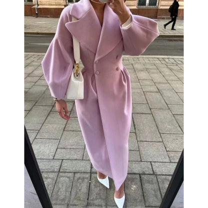Long Coat Double-breasted Elegant Cut Fitted Shape