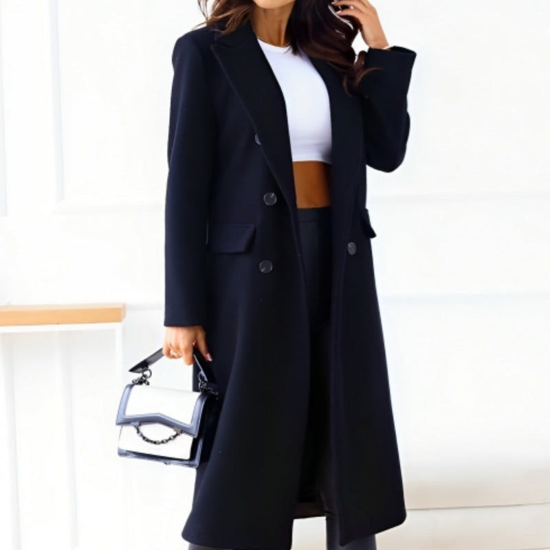 Elegant Women's Long Coat Wool Blend Tailored