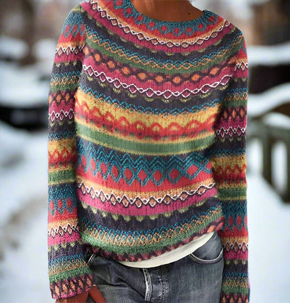Wool Jumper Crew Neck Geometric Pattern