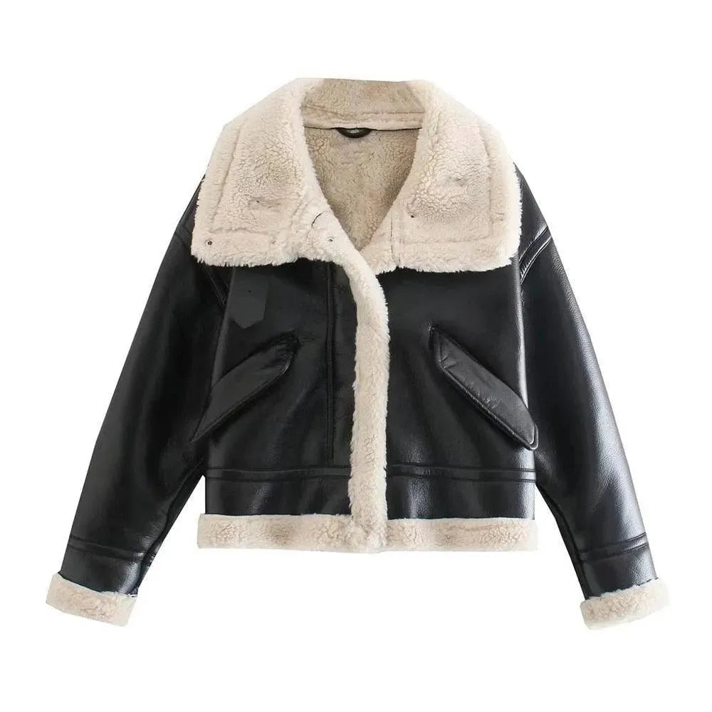Elegant Women's Leather Jacket Vintage Winter Style