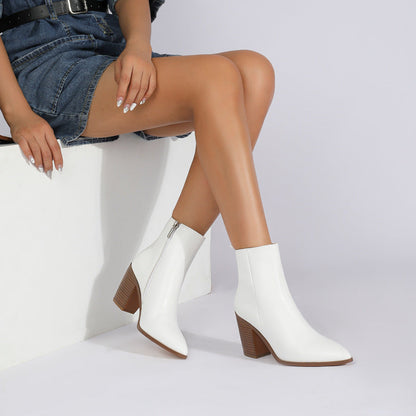 Stilvolle Stiefeletten Spitze Zulauf Blockabsatz - IdealeKleiden