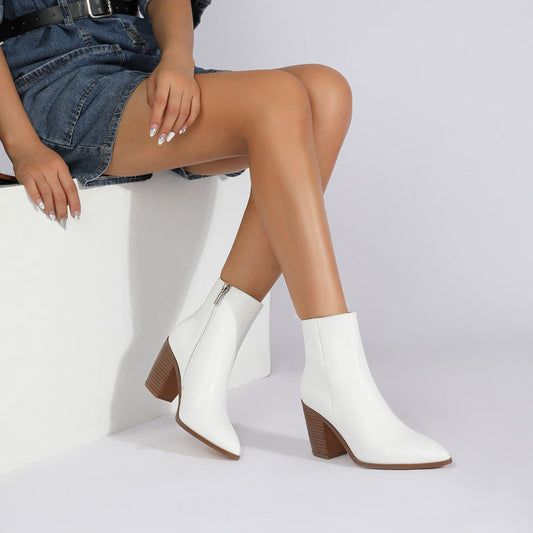 Stilvolle Stiefeletten Spitze Zulauf Blockabsatz - IdealeKleiden