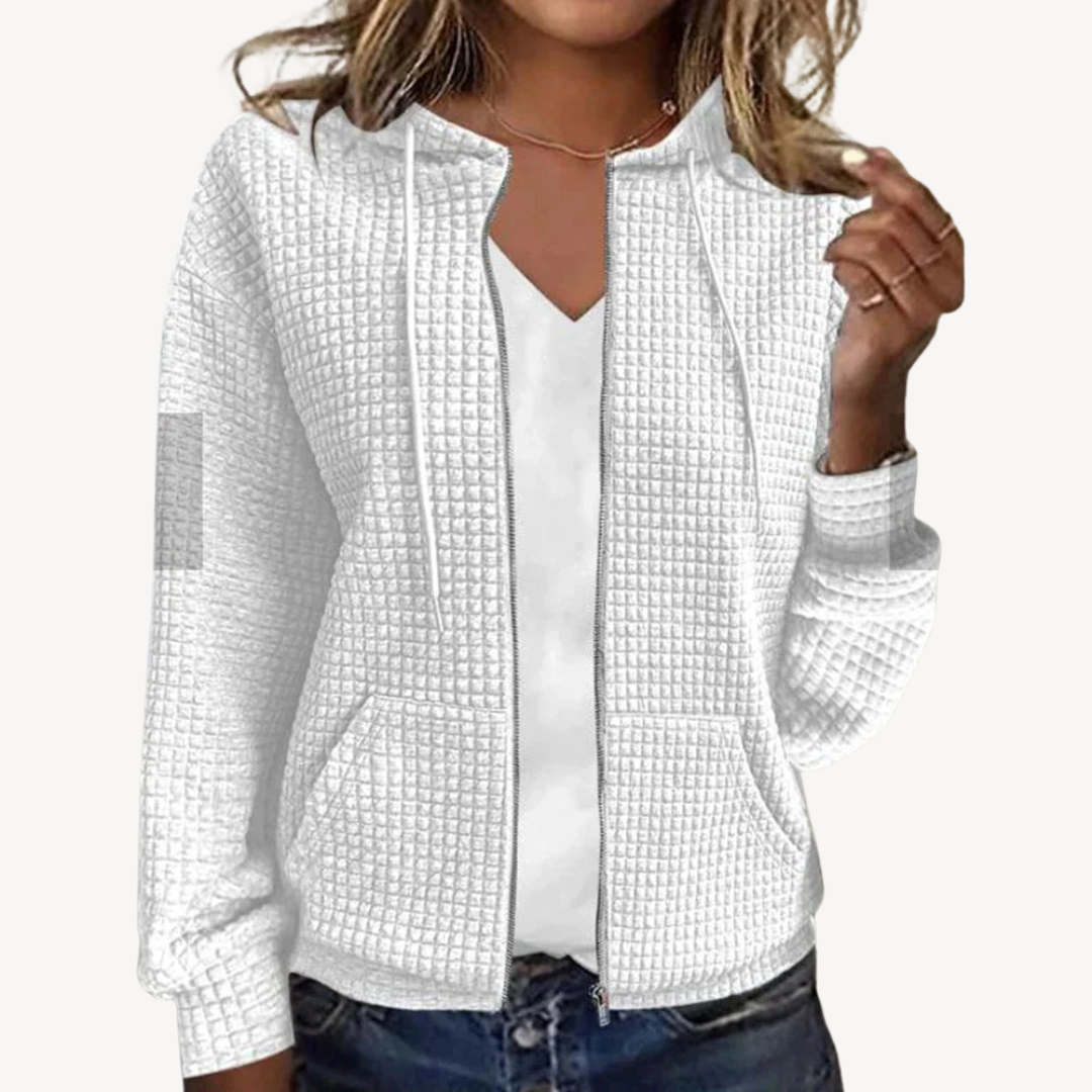 Cozy Women's Waffle Pullover with Hood and Zipper