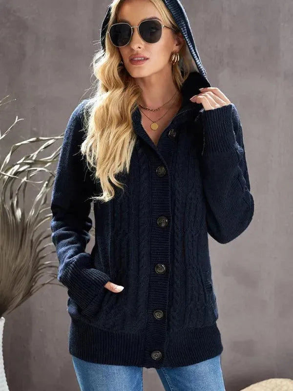 Comfortable Hooded Cardigan Casual Look