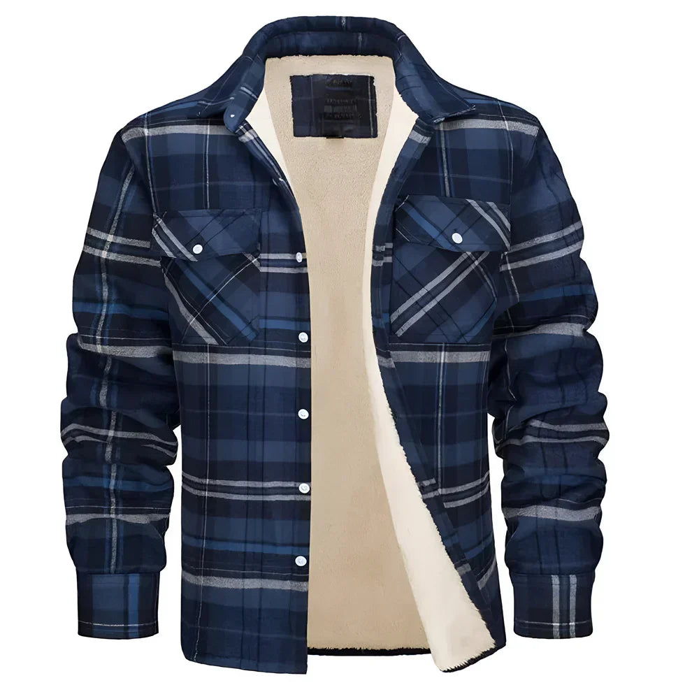Herren Flanell Hemdjacke Karo Fleece Warm