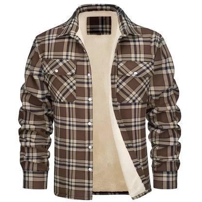 Herren Flanell Hemdjacke Karo Fleece Warm