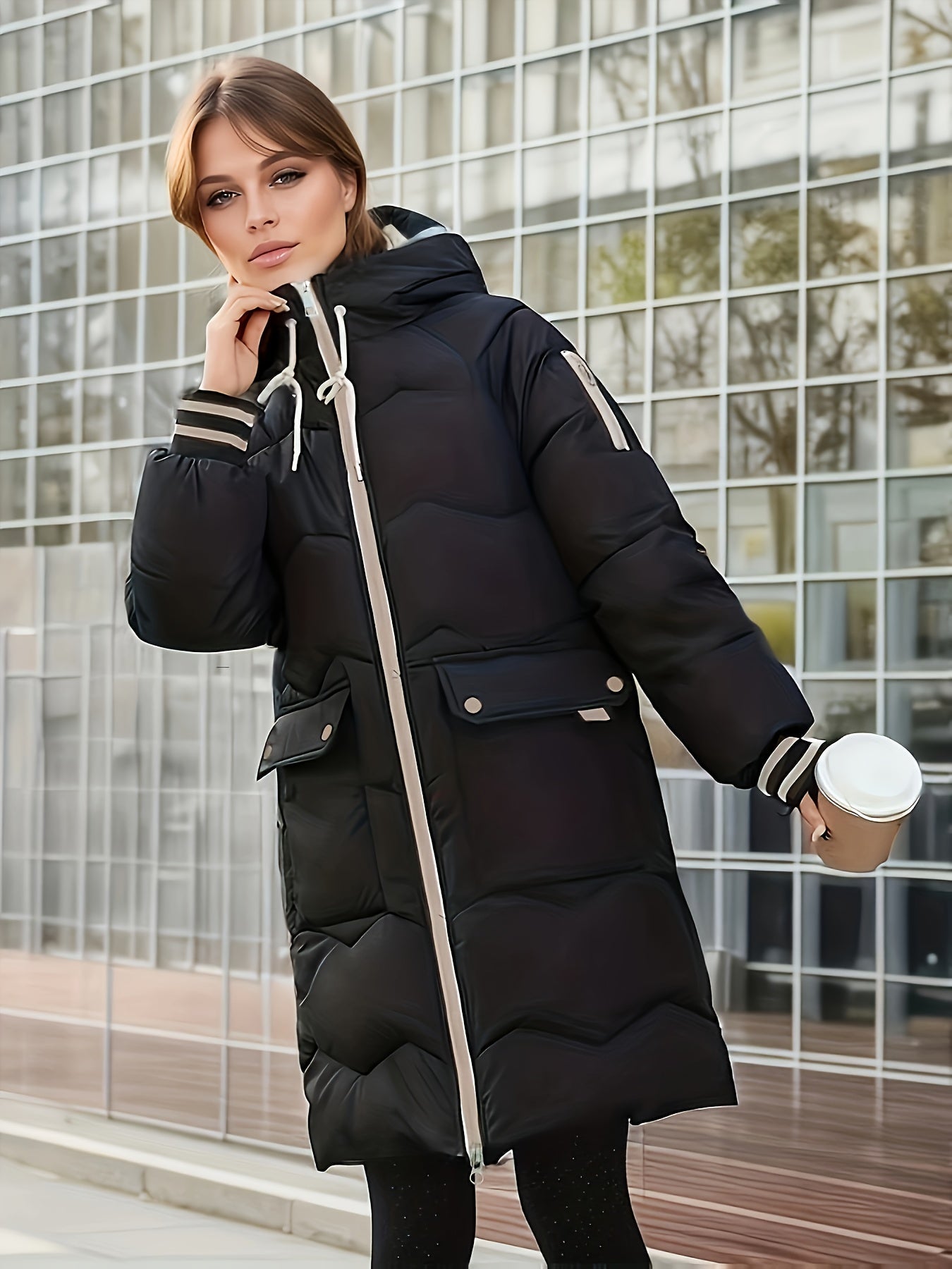 Warme Steppjacke Damen Kapuze Reißverschluss - IdealeKleiden