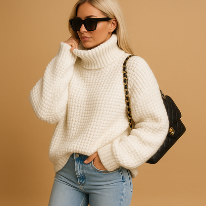 Elegante Damenpullover Rollkragen Strick - IdealeKleiden
