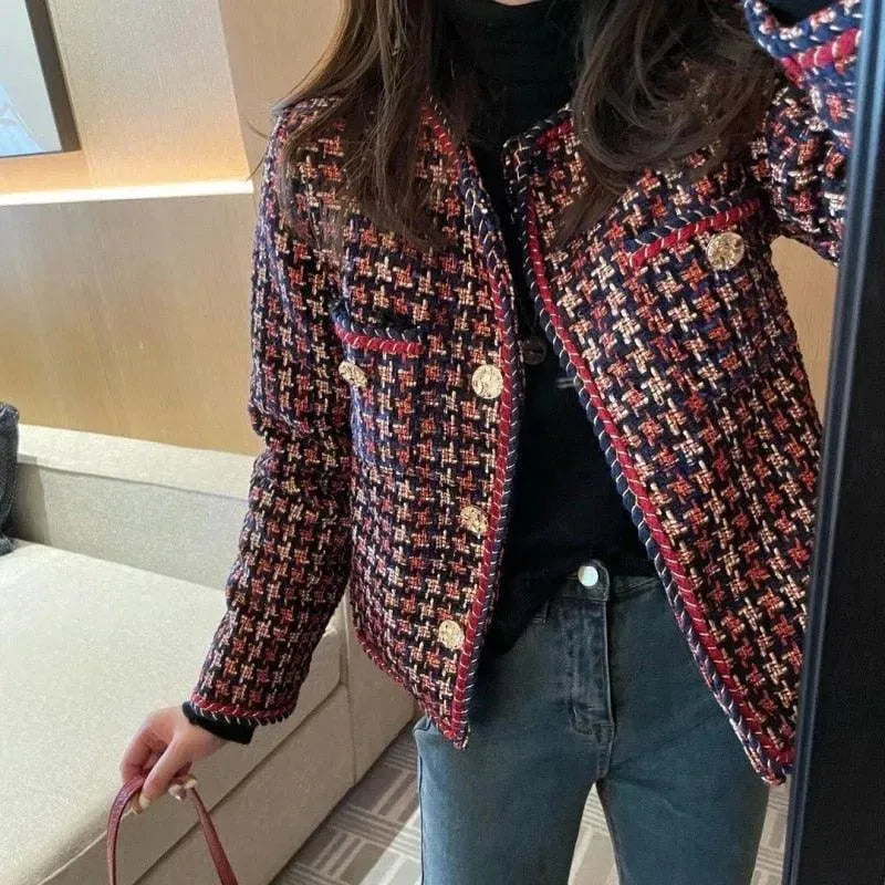 Stylish Women's Plaid Tweed Winter Jacket