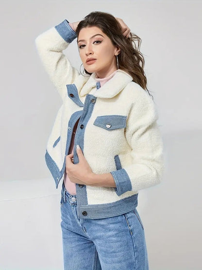 Fashionable Women's Denim Jacket Lapel